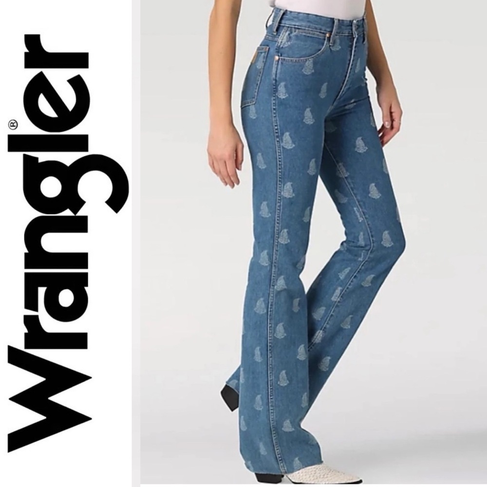 Wrangler Blue Denim Flare Jeans with Heart Wash